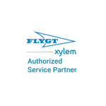 Flygt Xylem Authorized Service Partner Logo in Blau mit Pfeil-Design und Schriftzug