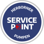 Herborner Service Point Pumpen Logo als rundes blau-graues Siegel mit Schriftzug