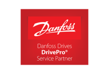 Danfoss Drives DrivePro Service Partner Logo in Rot mit weißer Schrift