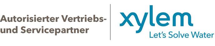 Xylem Autorisierter Vertriebs- und Servicepartner Logo mit blauem Schriftzug und Slogan ‚Let’s Solve Water‘